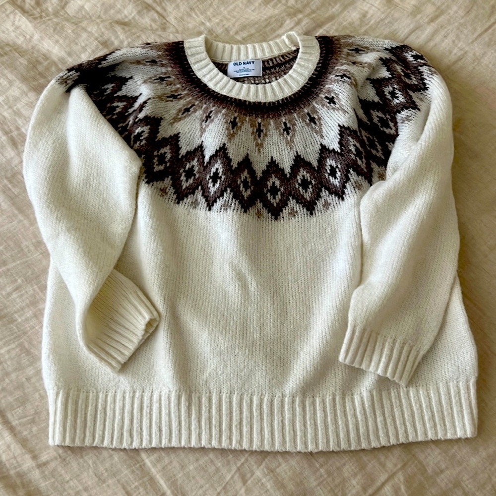 Old Navy Cream Sweater with Brown Pattern